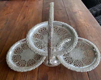 Vintage cake stand-tiered cake stand- Silver cake tray-high tea-vintage cafe-cake server-