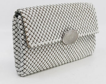 Vintage Oroton  White  Bag- Glomesh Evening Purse  -Clutch with Silver accents -Purse-Evening Bag-1970's Fits Iphone