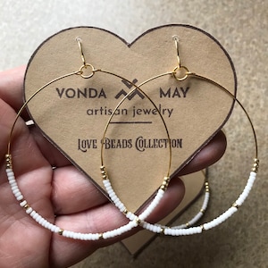 White hoop earrings,gold or silver white earrings,large hoop earrings,small hoop earrings,white summer earrings,lightweight earrings,Von