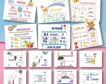 Birth Announcement Embroidery Designs, 20 Templates And 8 Fonts Included to Create Once of a Kind Machine Embroidery Birth Announcements!