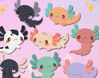 Axolotl: 8 disegni per ricamo, ricamo a macchina, PES, tutti i formati più diffusi, pacchetto di 8 axolotl, download immediato.