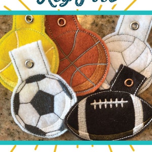 In The Hoop Sport Ball Key Fobs Embroidery Designs, 6 Included, Machine Embroidery, Brother PES DST & All Popular Formats, Instant Download