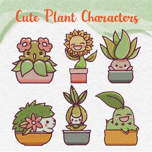 Cute Plants Character Embroidery Designs, 6 included, Machine Embroidery, Brother PES DST & All Popular Formats Instant Download