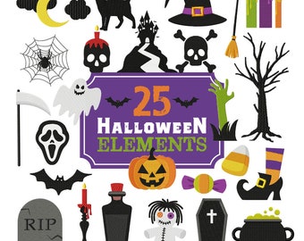 Halloween Elements Embroidery Designs, 25 Included, Machine Embroidery, Brother PES DST & All Popular Formats Instant Download