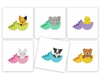 Easter Egg Animals Embroidery Designs, 6 Included, Machine Embroidery, Brother PES, DST & All Popular Formats, Instant Download