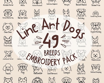 Line Art Dogs Embroidery Designs, 49 Included, Machine Embroidery, Brother PES DST & All Popular Formats, Instant Download