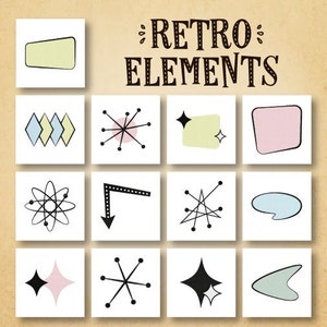Retro Elements Embroidery Designs, 13 Included, Machine Embroidery, Brother PES DST & All Popular Formats, Instant Download