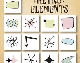 Retro Elements Embroidery Designs, 13 Included, Machine Embroidery, Brother PES DST & All Popular Formats, Instant Download