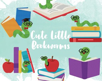 Diseños de bordado de Little Bookworms, 6 incluidos, bordado a máquina, Brother PES DST y todos los formatos populares, descarga instantánea