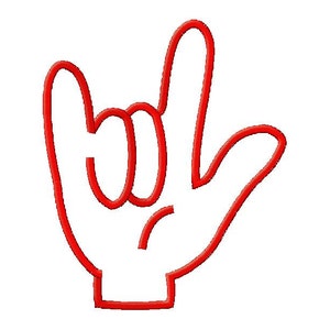 Ti amo disegno di ricamo del segno della mano, ricamo a macchina, Brother PES, DST e tutti i formati più diffusi, download istantaneo