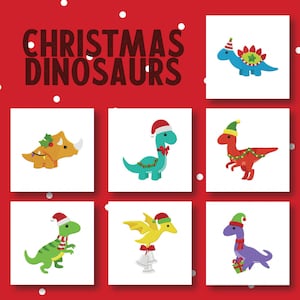 Christmas Dinosaurs Embroidery Designs, Machine Embroidery, PES, All Popular Formats, 7 Christmas Dinosaurs Pack, Instant Download