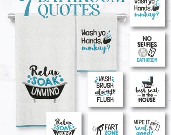 Bathroom Quotes Embroidery Designs, 7 Included, Machine Embroidery, Brother PES DST & All Popular Formats, Instant Download
