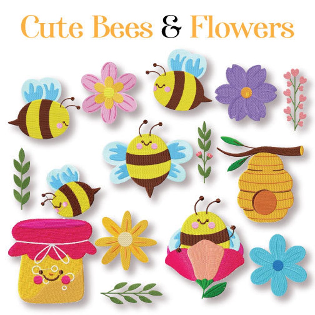 Cute Bees and Flowers Embroidery Designs, 14 Included, Machine ...