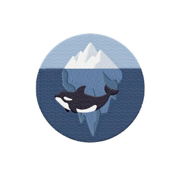 Adorable Orca in Iceberg Embroidery Design, Brother PES DST & All Popular Formats, Instant Download