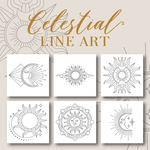 Celestial Line Arts Embroidery Designs, 6 Included, Machine Embroidery, Brother PES DST & All Popular Formats, Instant Download