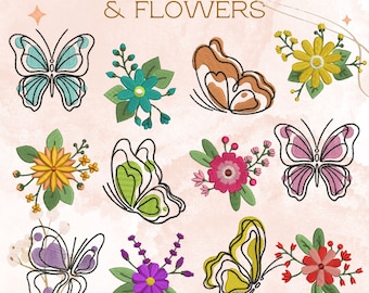 Decorative Butterflies Flowers Embroidery Design, 12 Included, Machine Embroidery, Brother PES DST & All Popular Formats, Instant Download