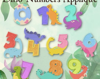 10 Dino Numbers Appliqué Embroidery Design Pack, Machine Embroidery, PES, All Popular Formats, Instant Download