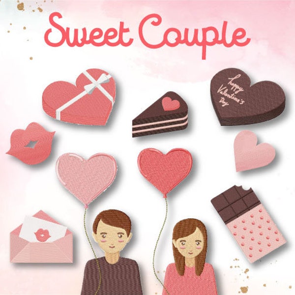 Sweet Couple Embroidery Designs, 9 Included, Machine Embroidery, Brother PES DST & All Popular Formats Instant Download