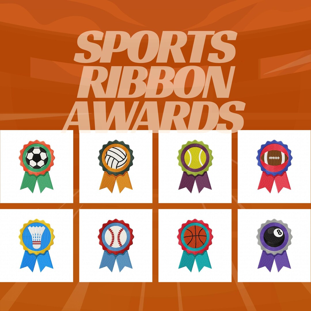 Sports Ribbon Awards Embroidery Designs, 8 Included, Machine Embroidery ...