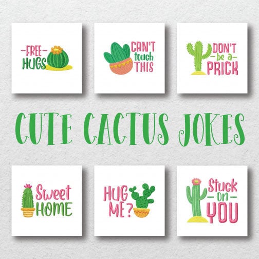 Cute Cactus Jokes Embroidery Designs, 6 Included, Machine Embroidery,  Brother PES DST & All Popular Formats, Instant Download