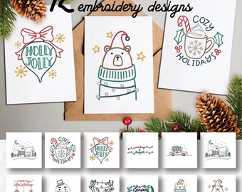 Christmas Card Embroidery Designs, 12 Holiday Designs Included, Machine Embroidery, Brother PES DST & All Popular Formats, Instant Download