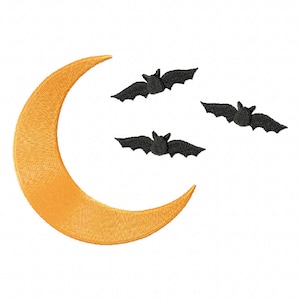 Moon and Bats Embroidery Design, Machine Embroidery, Brother PES, DST & All Popular Formats, Instant Download