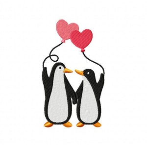 Love Air Balloon Penguins Embroidery Design, Machine Embroidery, Brother PES, DST & All Popular Formats, Instant Download