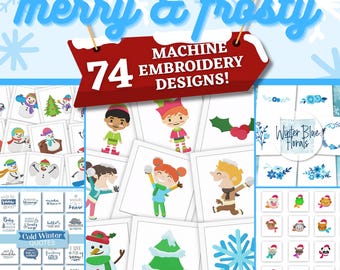Merry And Frosty Embroidery Designs, 74 Machine Embroidery Designs, Snowman, Winter Quotes, Holiday Designs, PES DST VP3 Instant Download