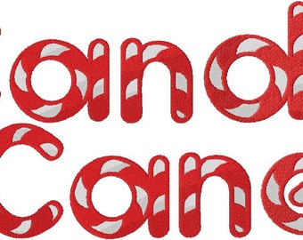 Candy Cane Machine Embroidery Font Set , Christmas Holiday Embroidery Designs, Includes 3 Sizes, Brother PES, DST & More, Instant Download
