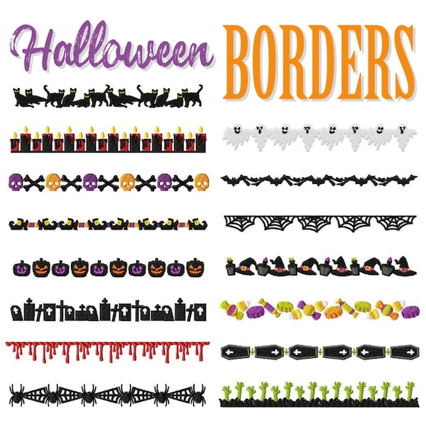 Halloween Borders Embroidery Designs, 15 Included, Machine Embroidery, Brother PES DST & All Popular Formats Instant Download