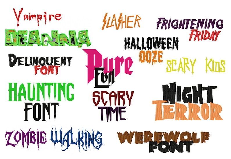 Halloween Machine Embroidery Fonts, Embroidery Designs, 13 Super Spooky Halloween Machine Embroidery Font Sets for 4.99 in PES image 1