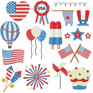 4th of July Embroidery Designs, Independence Day Embroidery Designs, Machine Embroidery, PES, All Formats, 20 Included, Instant Download