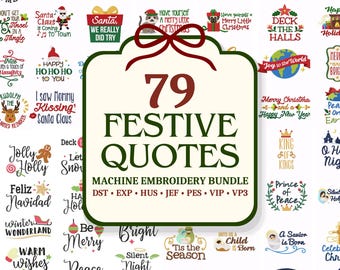 Festive Quotes Embroidery Designs, Christmas Sayings, 79 Holiday Quotes, Machine Embroidery Designs, PES DST VP3, Instant Download