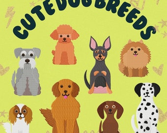 Cute Dog Breeds Embroidery Design, 8 Included, Machine Embroidery, Brother PES DST & All Popular Formats, Instant Download