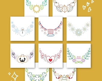 All-Year Necklines Embroidery Designs, 10 Included, Machine Embroidery, Brother PES DST & All Popular Formats Instant Download