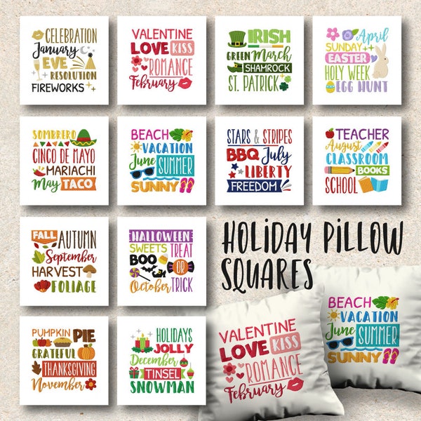 Holiday Pillow Squares Embroidery Designs, 12 Included, Machine Embroidery, Brother PES DST & All Popular Formats Instant Download