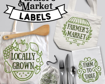 Farmer’s Market Labels Embroidery Designs, 16 Included, Machine Embroidery, Brother PES DST & All Popular Formats Instant Download