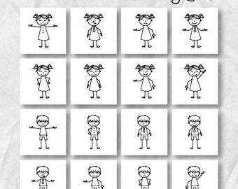 Stick Figure Embroidery Designs, Machine Embroidery, PES, All Popular Formats, 16 Hand Drawn Stick Boy And Girl Pack, Instant Download