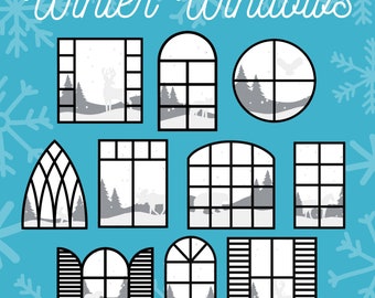 10 Winter Windows Stitched Embroidery Design Pack, Machine Embroidery, PES, All Popular Formats, Instant Download