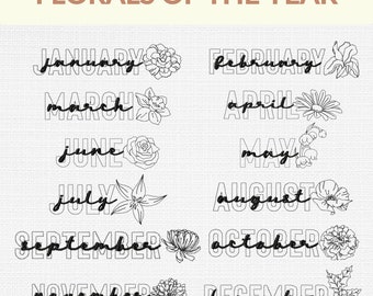 Florals Of The Year Stitched Embroidery Design, 12 Designs Included, Machine Embroidery, Brother PES, All Popular Formats, Instant Download