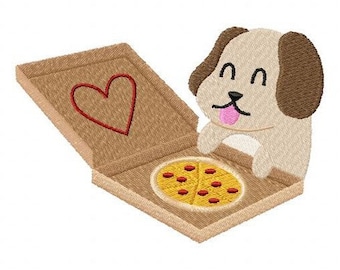 Puppy and Pizza Embroidery Design, Machine Embroidery, Brother PES DST & All Popular Formats, Instant Download