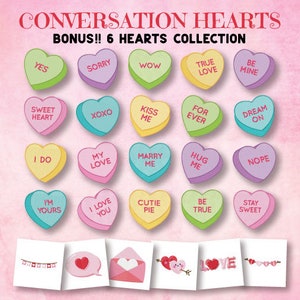 Op de afbeelding: Een set van 24 tijdelijke tatoeages in de vorm van conversatiehartjes. De hartjes zijn in verschillende kleuren en bevatten zinnen zoals "Ja", "Sorry", "Wow", "Ware liefde", "Wees van mij", "Lief hart", "XOXO", "Kus me", "Voor altijd", "Droom verder", "Ik doe", "Mijn liefde", "Trouwt met me", "Knuffel me", "Nee", "Ik ben van jou", "Ik hou van je", "Schattig taartje", "Wees waar", en "Blijf lief". De set bevat ook 6 bonus harttatoeages met ontwerpen zoals een hart met een pijl, een hart met een spraakballon en een hart met een envelop.