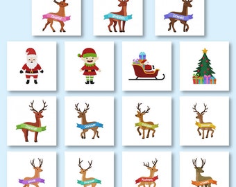 Broderimönster med tomte och renar, 15 ingår, maskinbroderi, Brother PES DST och alla populära format, direkt nedladdning
