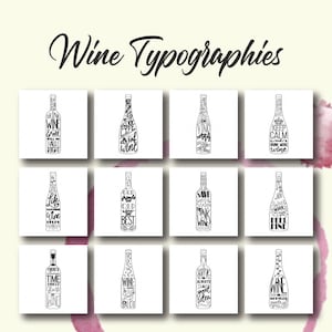 Wine Typographies Embroidery Designs, 12 included, MachinesEmbroidery, Brother PES DST & All Popular Formats Instant Download