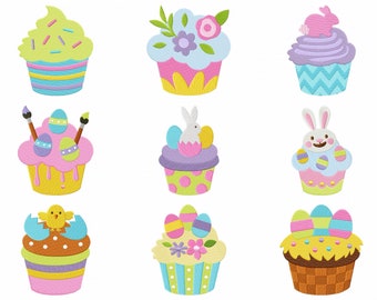 Easter Cupcakes Embroidery Designs, 9 Included, Machine Embroidery, Brother PES DST & All Popular Formats, Instant Download