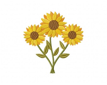 Design ricamo bouquet di girasole, Brother PES DST e tutti i formati più diffusi, download istantaneo