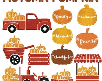 Autumn Pumpkin Embroidery Designs, 11 Included, Machine Embroidery, Brother PES DST & All Popular Formats Instant Download