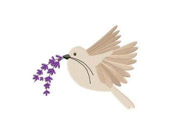 Dove with Lavender Flower Embroidery Design, Machine Embroidery, Brother PES, DST & All Popular Formats