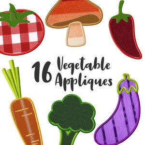 Vegetable Appliqués Embroidery Designs, 16 Included, Machine Embroidery,Brother PES DST & All Popular Formats, Instant Download