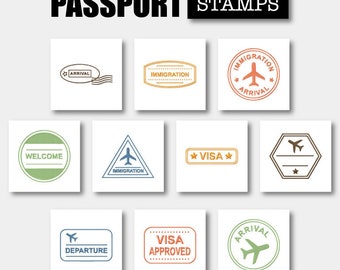 10 Passport Stamps Embroidery Design Pack, Machine Embroidery, PES, All Popular Formats, Instant Download